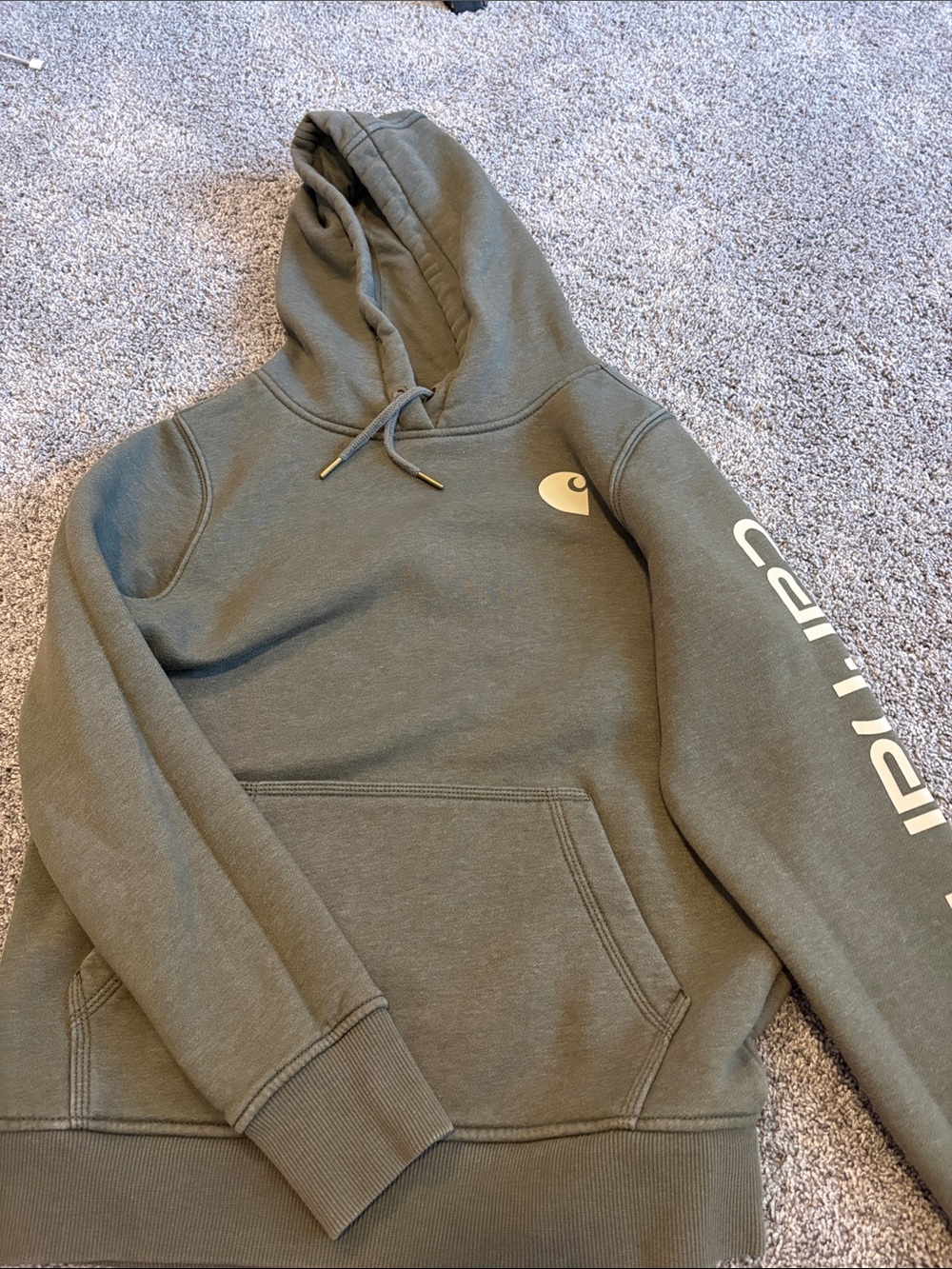 Carhartt Olive Green Pullover Hoodie with Sleeve Logo